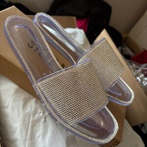 Crystal Embellished  Steve Madden Clear Slide Sandals